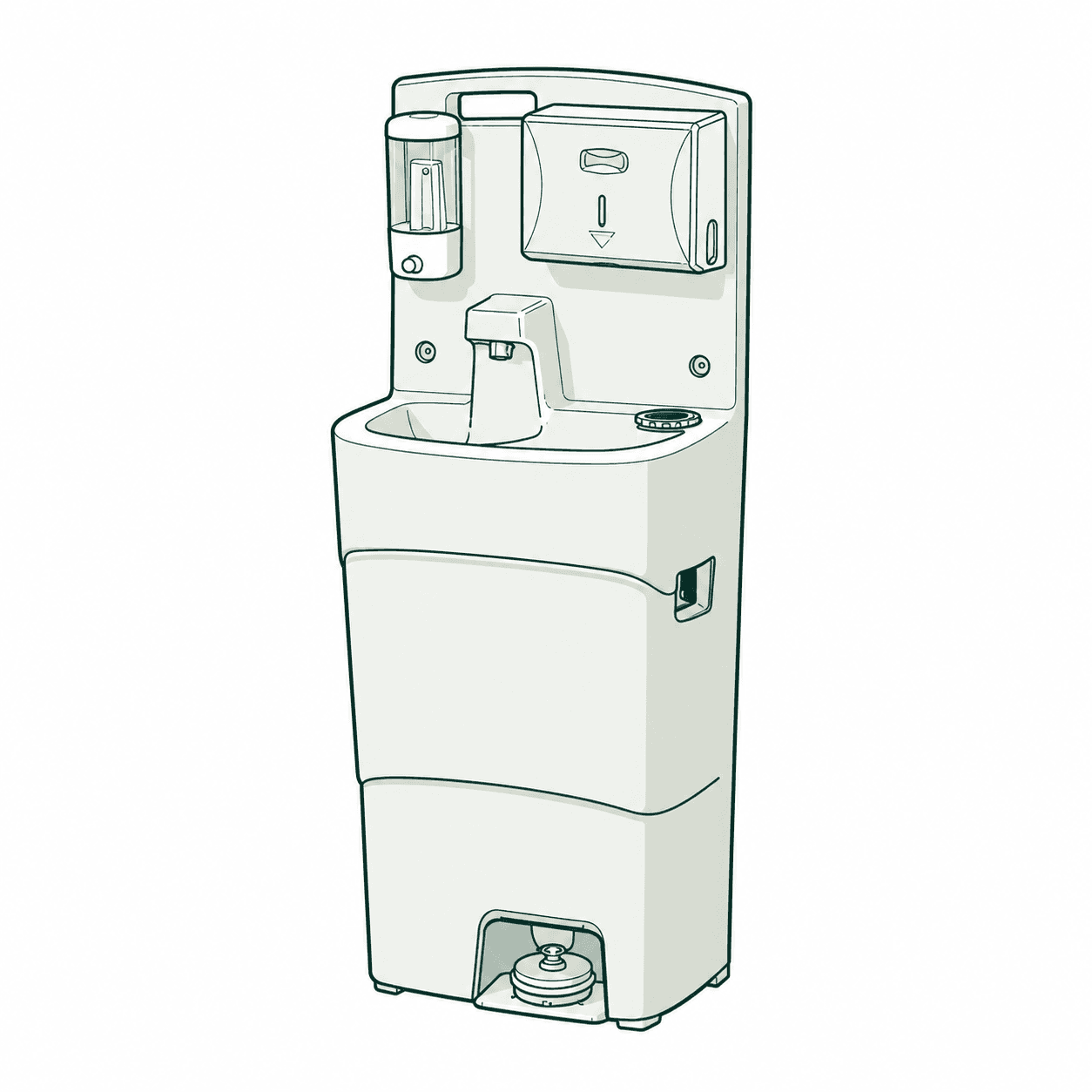 Line illustration of a portable hand wash station