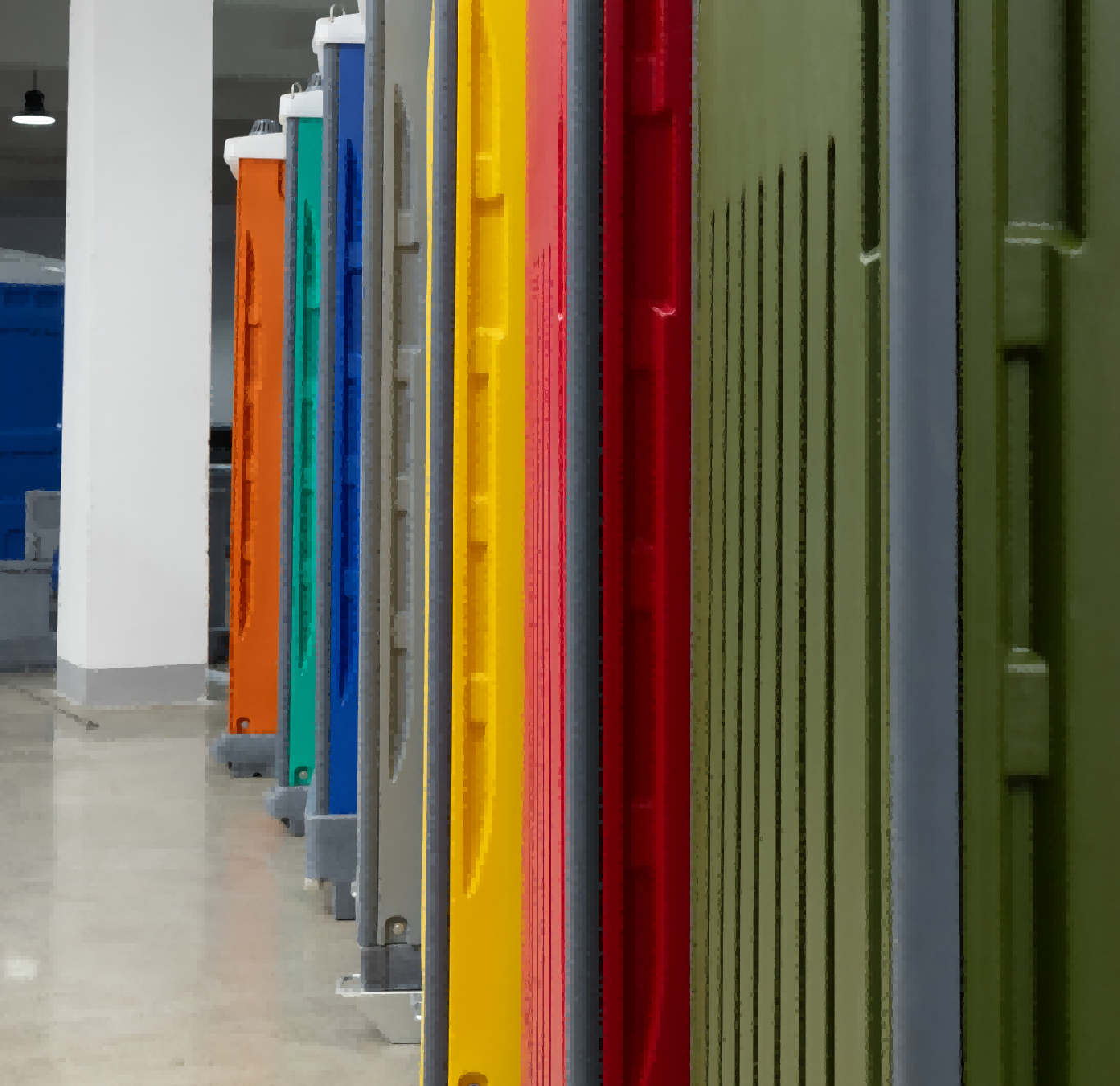Modified HDPE wall panel and reinforced door structure on a portable toilet